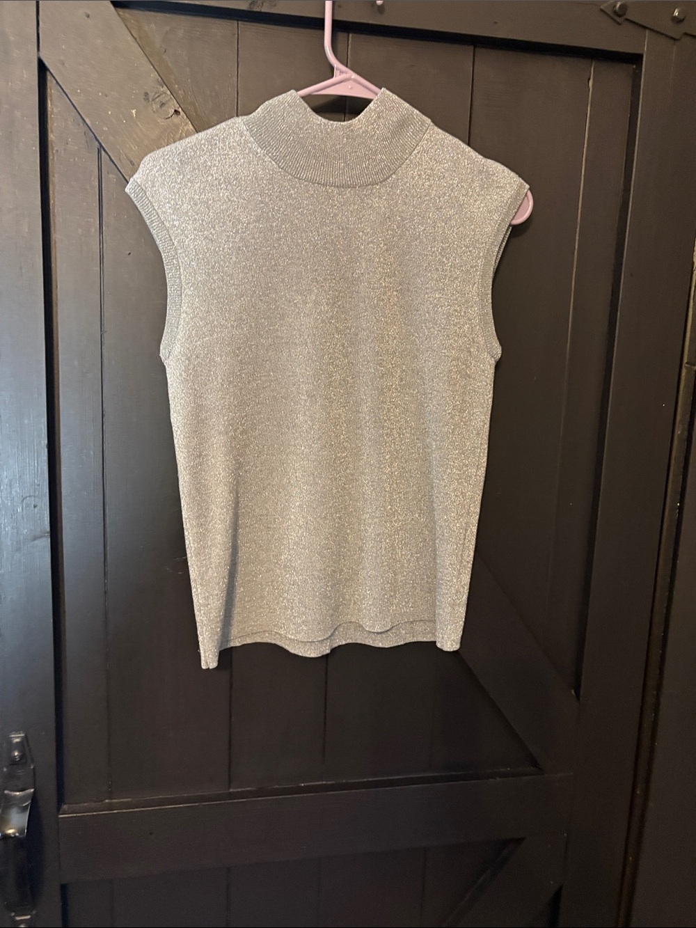 Coldwater Creek Silver Sparkle Sleeveless Mock Neck Tank
